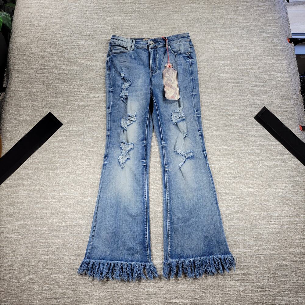Elite Jeans Juniors 11/12 Flare Denim Distressed Fringe Hem Y2K Deadstock NWT - Picture 14 of 14
